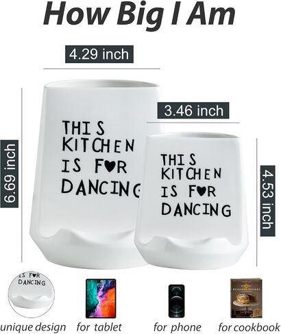 Utensil Holders, 6.7" Ceramic Utensil Crock for Kitchen Counter with Recipe Stand Large Cooking Utensil Organizers White Utensil Caddy Kitchen Decor for Cooking Tool Spatula, White in Saudi Arabia