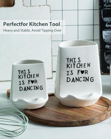 Utensil Holders, 6.7" Ceramic Utensil Crock for Kitchen Counter with Recipe Stand Large Cooking Utensil Organizers White Utensil Caddy Kitchen Decor for Cooking Tool Spatula, White in Saudi Arabia