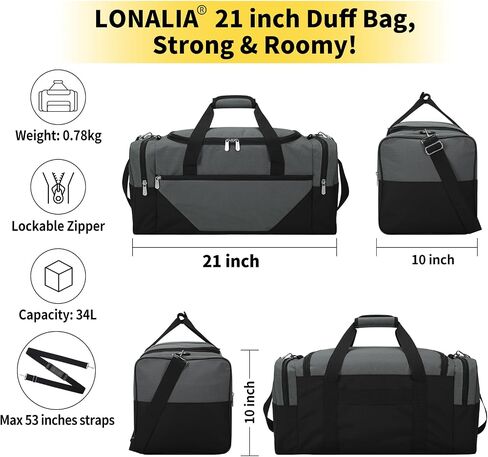 Gym Bag Sport Duffle Bag for Men - 21 in Weekender Travel Bag with Trolley Sleeve (Black) in Saudi Arabia