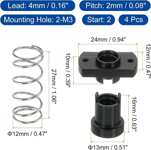 uxcell 2 Pcs Tr8x8 T8 POM Anti Backlash Spring Loaded Nut, Elimination Gap Nut (Acme Thread, 2mm Pitch, 4 Start, 8mm Lead) with 2-M3 Holes for DIY CNC 3D Printer Parts in Saudi Arabia