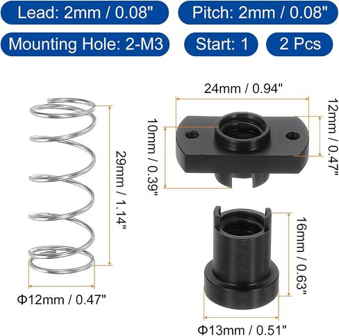 uxcell 2 Pcs Tr8x8 T8 POM Anti Backlash Spring Loaded Nut, Elimination Gap Nut (Acme Thread, 2mm Pitch, 4 Start, 8mm Lead) with 2-M3 Holes for DIY CNC 3D Printer Parts in Saudi Arabia