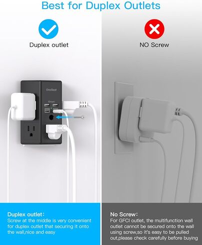 Surge Protector, 5 Outlets Extender with 4 USB Ports(USB C), 3-Side 1800J Power Strip Multi Plug Outlet Expander, Charger, Outlet Splitter Adapter Wall Mount for Home Travel Office ETL Listed in Saudi Arabia