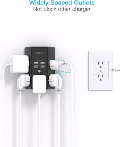 Surge Protector, 5 Outlets Extender with 4 USB Ports(USB C), 3-Side 1800J Power Strip Multi Plug Outlet Expander, Charger, Outlet Splitter Adapter Wall Mount for Home Travel Office ETL Listed in Saudi Arabia