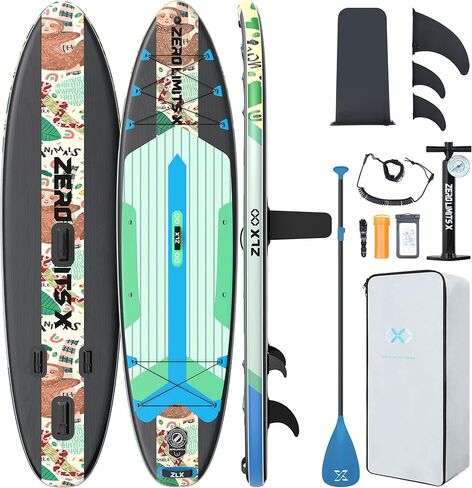 ZLX 10'6" x 33" Inflatable Stand Up Paddle Board SUP Board for All Skill Levels Youth & Adults Wide Stable Non-Slip Deck, Adjustable Paddle, Leash and Carry Bag in Kuwait