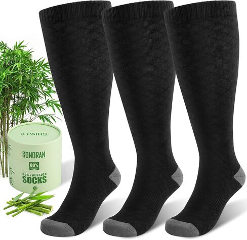 Plus Size Compression Socks for Women Wide Calf (2 Pairs) 15-20mmHg Bamboo Viscose Knee High Sock Support for Nurses Pregnancy Travel XXXL（Gray&Pink） in Saudi Arabia