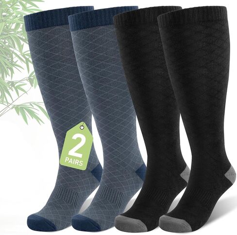 Plus Size Compression Socks for Women Wide Calf (2 Pairs) 15-20mmHg Bamboo Viscose Knee High Sock Support for Nurses Pregnancy Travel XXXL（Gray&Pink） in Kuwait