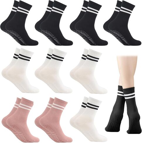 10 Pairs Yoga Pilates Grippy Non Slip Long Socks with Grips for Women Yoga, Pure Barre,Ballet,WorkoutDance in Saudi Arabia