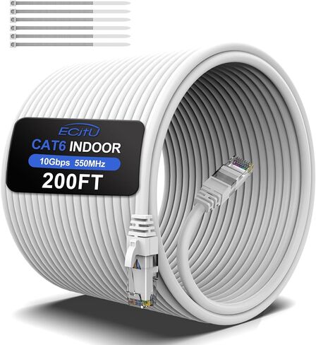 كابل Ethernet 30 قدمًا ، كابل Cat 6 تصحيح ، كابل إنترنت Cat6 ، كبل شبكة UTP ، داخلي وخارجي ، Poe ، 24Awg CCA ، متوافق مع الكمبيوتر الشخصي ، الكمبيوتر المحمول ، جهاز التوجيه ، التبديل ، الخادم ، مع 25 روابط كابل - أبيض in Kuwait