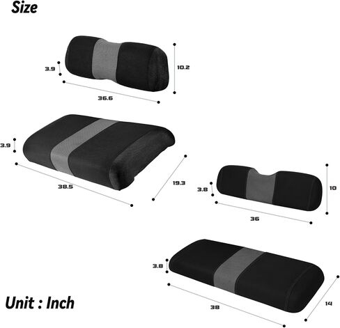 Golf Cart Front and Rear Seat Covers Fit EZGO TXT 1994-2013 and Aftermarket Common Rear Seat, Washable Breathable Air Mesh Cloth Adjustable Seat Cover for Golf Cart, Black and Gray in Saudi Arabia