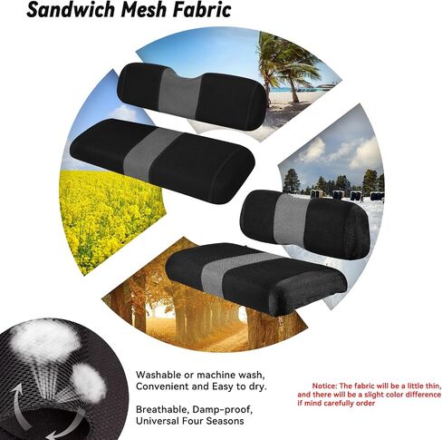 Golf Cart Front and Rear Seat Covers Fit EZGO TXT 1994-2013 and Aftermarket Common Rear Seat, Washable Breathable Air Mesh Cloth Adjustable Seat Cover for Golf Cart, Black and Gray in Saudi Arabia
