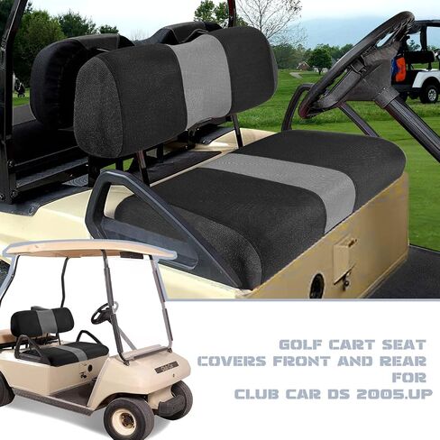Golf Cart Front and Rear Seat Covers Fit EZGO TXT 1994-2013 and Aftermarket Common Rear Seat, Washable Breathable Air Mesh Cloth Adjustable Seat Cover for Golf Cart, Black and Gray in Saudi Arabia