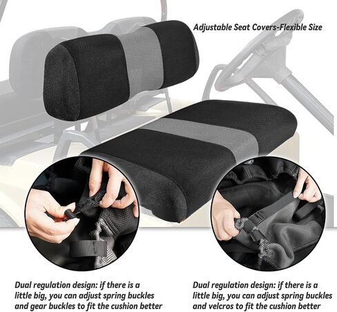 Golf Cart Front and Rear Seat Covers Fit EZGO TXT 1994-2013 and Aftermarket Common Rear Seat, Washable Breathable Air Mesh Cloth Adjustable Seat Cover for Golf Cart, Black and Gray in Saudi Arabia