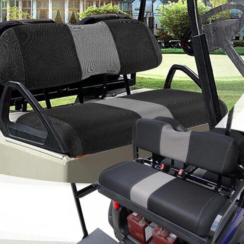 Golf Cart Front and Rear Seat Covers Fit EZGO TXT 1994-2013 and Aftermarket Common Rear Seat, Washable Breathable Air Mesh Cloth Adjustable Seat Cover for Golf Cart, Black and Gray in Saudi Arabia