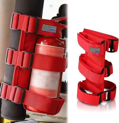 Pack-1 Car Fire Extinguisher Bracket, Adjustable Roll Cage Insulation Support Strap, American Flag Decoration Fixing Strap, Compatible with Jeep Wrangler JK JKU TJ CJ Gladiator (Black) in Saudi Arabia
