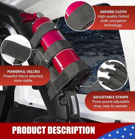 Pack-1 Car Fire Extinguisher Bracket, Adjustable Roll Cage Insulation Support Strap, American Flag Decoration Fixing Strap, Compatible with Jeep Wrangler JK JKU TJ CJ Gladiator (Black) in Saudi Arabia