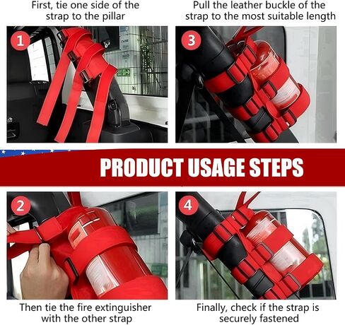 Pack-1 Car Fire Extinguisher Bracket, Adjustable Roll Cage Insulation Support Strap, American Flag Decoration Fixing Strap, Compatible with Jeep Wrangler JK JKU TJ CJ Gladiator (Black) in Saudi Arabia