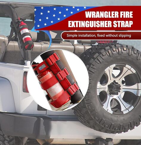 Pack-1 Car Fire Extinguisher Bracket, Adjustable Roll Cage Insulation Support Strap, American Flag Decoration Fixing Strap, Compatible with Jeep Wrangler JK JKU TJ CJ Gladiator (Black) in Saudi Arabia