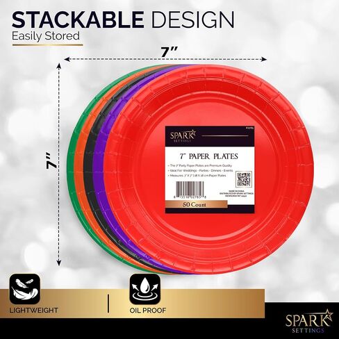 Disposable Paper Plates Red, 6 3/4 Inches Paper Dessert Plates, Strong and Sturdy Disposable Plates for Party, Dinner, Holiday, Picnic, or Travel Party Plates, Pack of 50 in Saudi Arabia