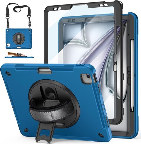 Case for iPad Pro 12.9 2022 6th Generation/2021 5th Gen: Military Grade Silicone Protective Cover for iPad 12.9 2020 Inch 4th Gen W/Pencil Holder - Stand - Handle - Shoulder Strap Black in Kuwait