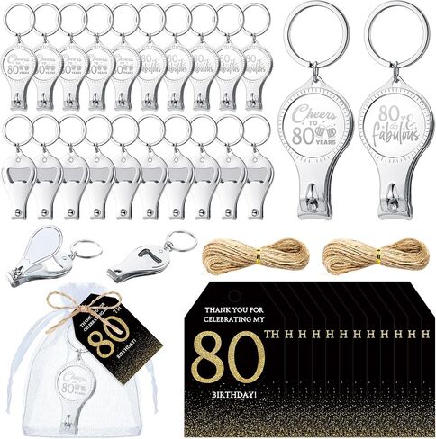 Zeyune 50 Sets 60th Birthday Party Favors for Guests Cheer to 60 Years Multi-functional Bottle Opener Nail Clippers with Thank You Card Organza Bags and Hemp Rope Anniversary Party Favors in Kuwait