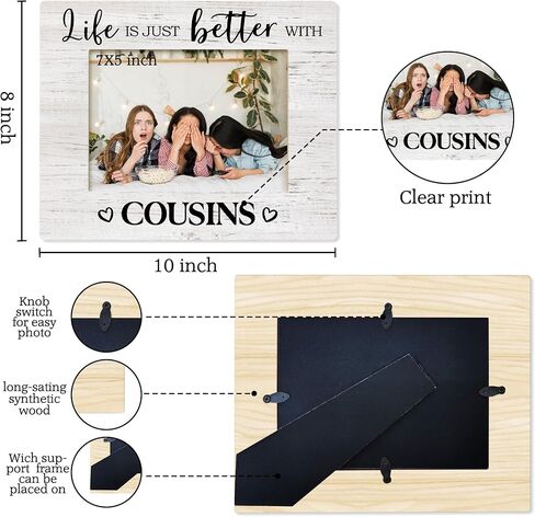 Cousins Picture Frame, Cousin Frame, Cousin Gifts for Women Men, Gifts for Cousins Female, Life is Just Better with Cousins Wood Photo Frame for 4x6 Photos, Cousins Gifts from Cousins in Kuwait