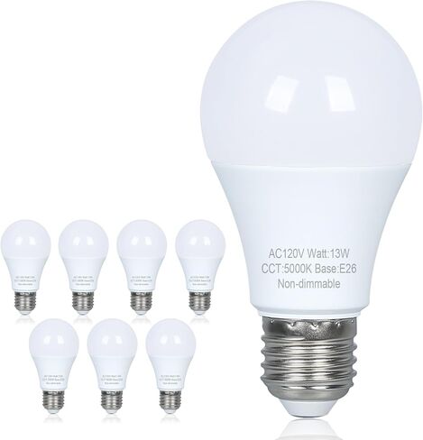8 Pack LED مصابيح LED 100 واط مكافئة ، فعالة 13W ، المصابيح الإضاءة الدافئة 2700 كيلو ، قاعدة متوسطة E26 ، لمبة LED القياسية A19 ، 120 فولت ، غير قابلة للانصهار in Saudi Arabia