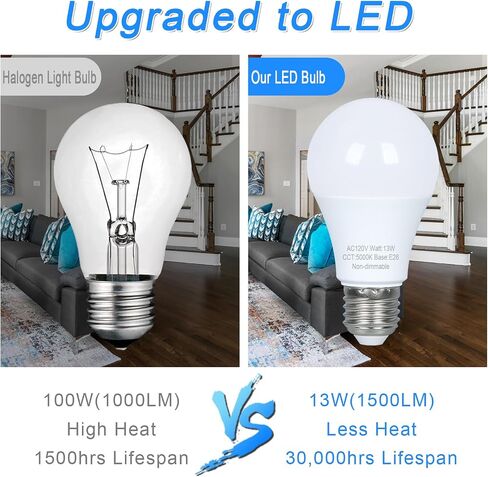 8 Pack LED مصابيح LED 100 واط مكافئة ، فعالة 13W ، المصابيح الإضاءة الدافئة 2700 كيلو ، قاعدة متوسطة E26 ، لمبة LED القياسية A19 ، 120 فولت ، غير قابلة للانصهار in Saudi Arabia