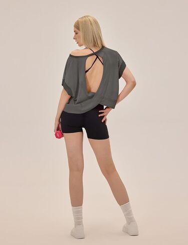 Open Back Workout Tops for Women Athletic Tee Short Sleeve Gym Yoga Shirt in Saudi Arabia