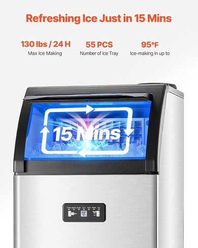 VEVOR Commercial Ice Maker Machine, 265LBS/24H Ice Machine with 80lbs Storage Capacity, 90 Ice Cubes Ready in 12-15 Minutes, Ice Maker Machine for Bar Home Office Restaurant in Saudi Arabia