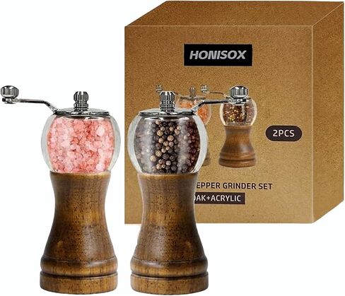Wooden Clear Pepper Grinder with Base Set, Kitchen Pepper Sea Salt Black Pepper Mill, Home Camping Seasoning Bottle in Saudi Arabia