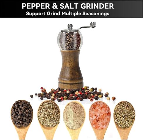Wooden Clear Pepper Grinder with Base Set, Kitchen Pepper Sea Salt Black Pepper Mill, Home Camping Seasoning Bottle in Saudi Arabia