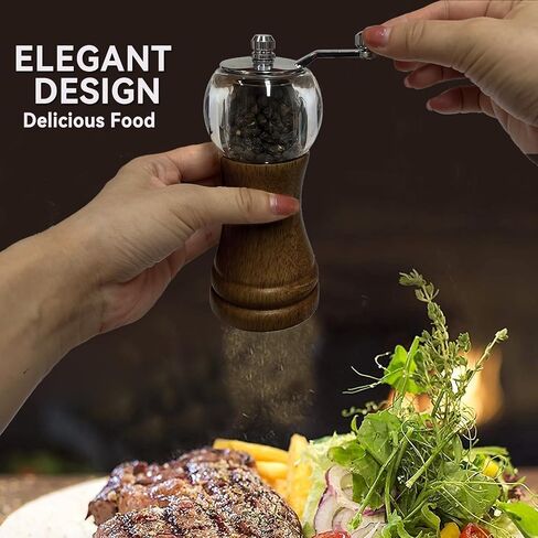 Wooden Clear Pepper Grinder with Base Set, Kitchen Pepper Sea Salt Black Pepper Mill, Home Camping Seasoning Bottle in Saudi Arabia