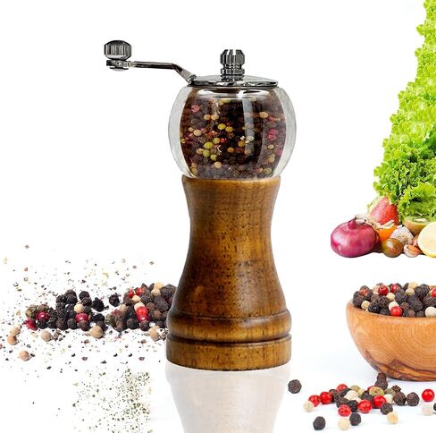 Wooden Clear Pepper Grinder with Base Set, Kitchen Pepper Sea Salt Black Pepper Mill, Home Camping Seasoning Bottle in Saudi Arabia