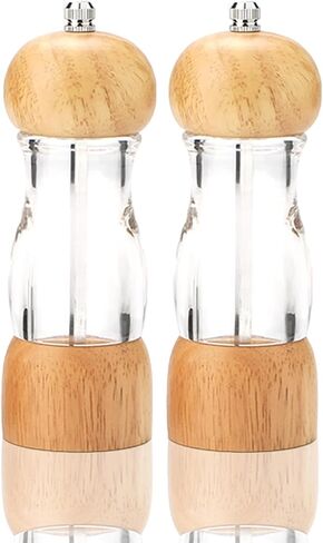 Wooden Clear Pepper Grinder with Base Set, Kitchen Pepper Sea Salt Black Pepper Mill, Home Camping Seasoning Bottle in Saudi Arabia