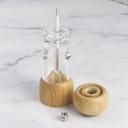 Wooden Clear Pepper Grinder with Base Set, Kitchen Pepper Sea Salt Black Pepper Mill, Home Camping Seasoning Bottle in Saudi Arabia