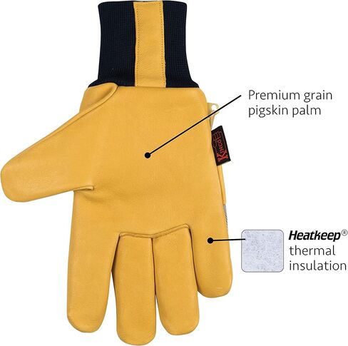 Kinco, 1927KWT-M, Golden Premium Grain Pigskin Palm, Polyester & Elastic Knit Wrist with Leather Pull-Tab, Heatkeep® Thermal Insulation, Mitt Outer Shell Over 5-Finger Glove Inside, Medium in Saudi Arabia