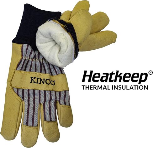 Kinco, 1927KWT-M, Golden Premium Grain Pigskin Palm, Polyester & Elastic Knit Wrist with Leather Pull-Tab, Heatkeep® Thermal Insulation, Mitt Outer Shell Over 5-Finger Glove Inside, Medium in Saudi Arabia
