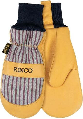 Kinco, 1927KWT-M, Golden Premium Grain Pigskin Palm, Polyester & Elastic Knit Wrist with Leather Pull-Tab, Heatkeep® Thermal Insulation, Mitt Outer Shell Over 5-Finger Glove Inside, Medium in Saudi Arabia