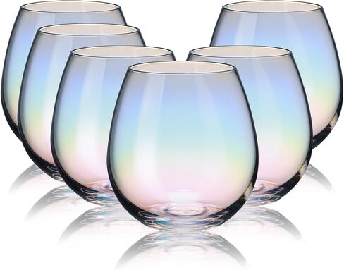CUKBLESS Stemless Wine Glasses Set of 4, Iridescent Wine Glass for Red or White Wine, 15 OZ in Saudi Arabia