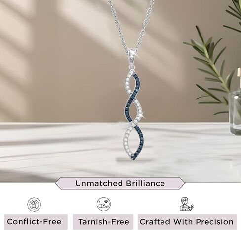 Jewelili 10k White Gold Twist Pendant Necklace with Round Black and White Diamonds, 1/4 cttw, 18" Rope Chain in Kuwait