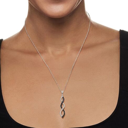 Jewelili 10k White Gold Twist Pendant Necklace with Round Black and White Diamonds, 1/4 cttw, 18" Rope Chain in Kuwait