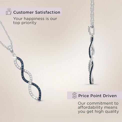 Jewelili 10k White Gold Twist Pendant Necklace with Round Black and White Diamonds, 1/4 cttw, 18" Rope Chain in Kuwait