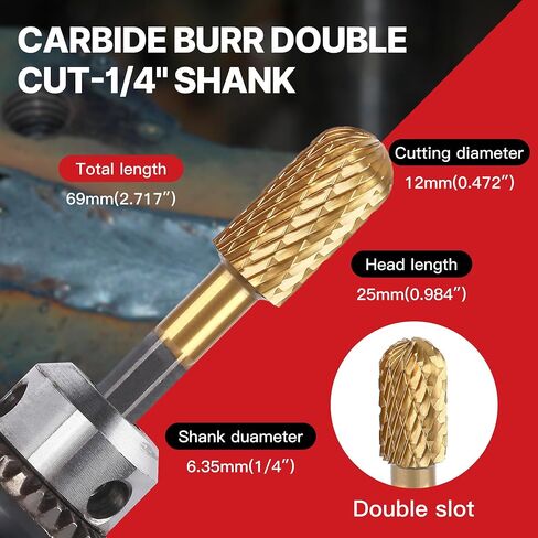 HUHAO Tungsten Carbide Rotary Burr Bit, Double Cut Carbide Burr 1/4" Shank Die Grinder Cutting Burrs Bit for Metal Working & Sturdy in Saudi Arabia