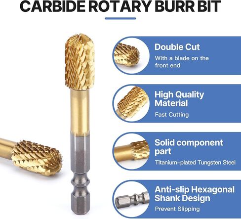 HUHAO Tungsten Carbide Rotary Burr Bit, Double Cut Carbide Burr 1/4" Shank Die Grinder Cutting Burrs Bit for Metal Working & Sturdy in Saudi Arabia