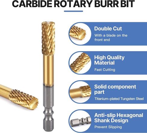 BURR ROTARY CARBIDE ، BURR مزدوجة النحت 1/4 "Hex Shank Die Clrinder Cutting Burr for Metal Rotary Tool ، نحت يعمل على الحطب ، تلميع الحفر المعدني الناعم ، 10 مساءً in Kuwait