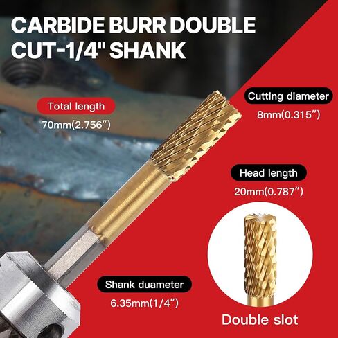 BURR ROTARY CARBIDE ، BURR مزدوجة النحت 1/4 "Hex Shank Die Clrinder Cutting Burr for Metal Rotary Tool ، نحت يعمل على الحطب ، تلميع الحفر المعدني الناعم ، 10 مساءً in Kuwait