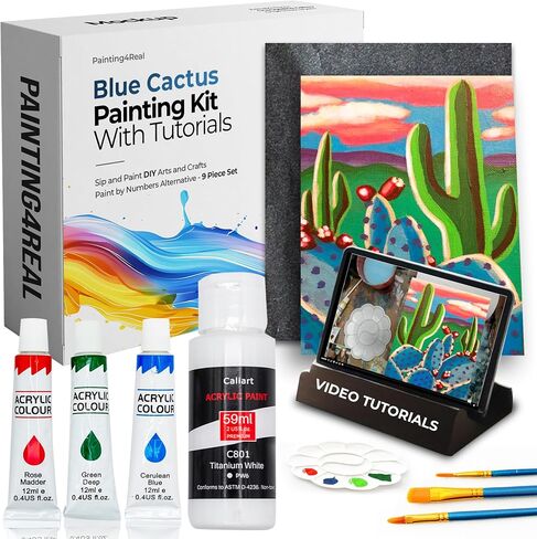 Painting4Real DIY Painting Kits for Adults with Video Tutorials: Learn to Paint Golden Spring Flowers – How to Paint with Acrylic Paint Kit – Painting & Art Supplies Kit – 9 Piece Acrylic Paint Set in Kuwait