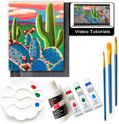 Painting4Real DIY Painting Kits for Adults with Video Tutorials: Learn to Paint Golden Spring Flowers – How to Paint with Acrylic Paint Kit – Painting & Art Supplies Kit – 9 Piece Acrylic Paint Set in Kuwait