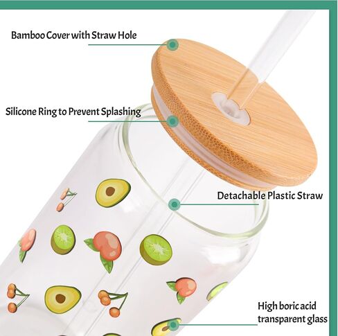 Joyclub 8 Pack Sublimation Glass Cups Blanks with Bamboo Lid 16 Oz علب البيرة المصنوعة من الزجاج المصنوعة من جرة Mason لمشروبات الصودا لعصير القهوة المثلجة in Kuwait