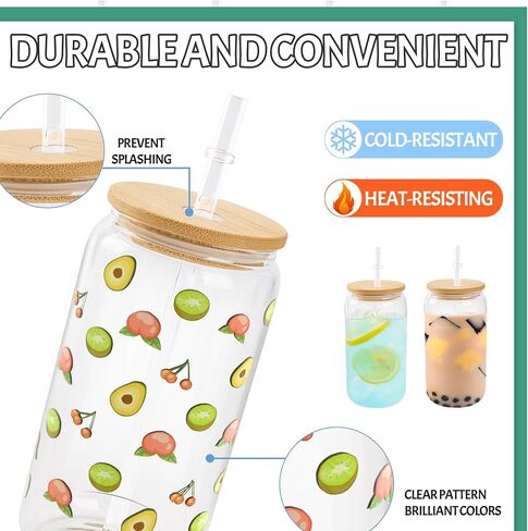 Joyclub 8 Pack Sublimation Glass Cups Blanks with Bamboo Lid 16 Oz علب البيرة المصنوعة من الزجاج المصنوعة من جرة Mason لمشروبات الصودا لعصير القهوة المثلجة in Kuwait